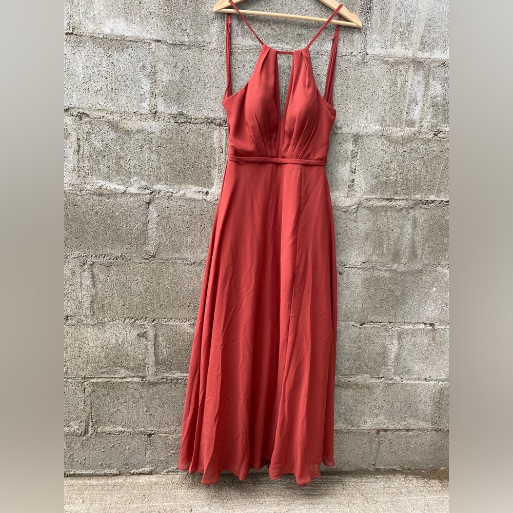 Azazie Bridesmaids Petite Small Terracotta Red Dress